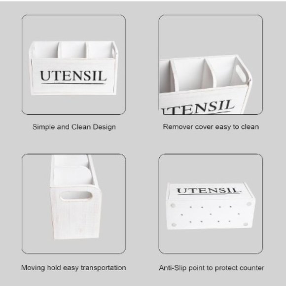 XL Farmhouse White Wooden Kitchen Utensil Holder - Cooking Utensil Organizer - Picture 4 of 16